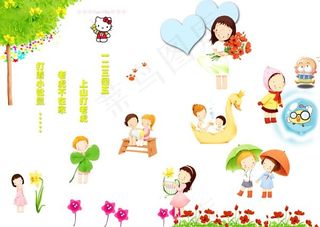 梦幻儿童插画图片素材（psd分层）,免抠元素