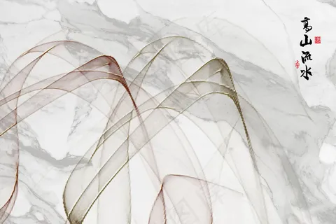现代高山流水水墨山水拼花大理石背景...