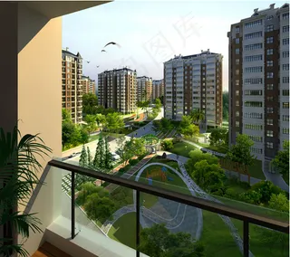 阳台视角小区绿化效果图