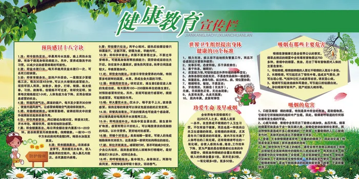 绿色春季健康教育宣传栏医院展板psd模版下载