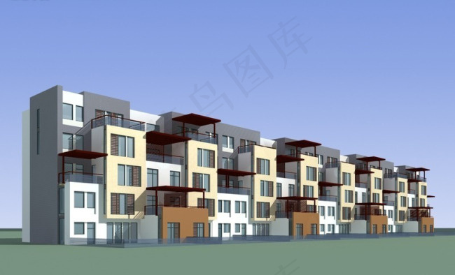 时尚现代风格联排别墅3D模型素材