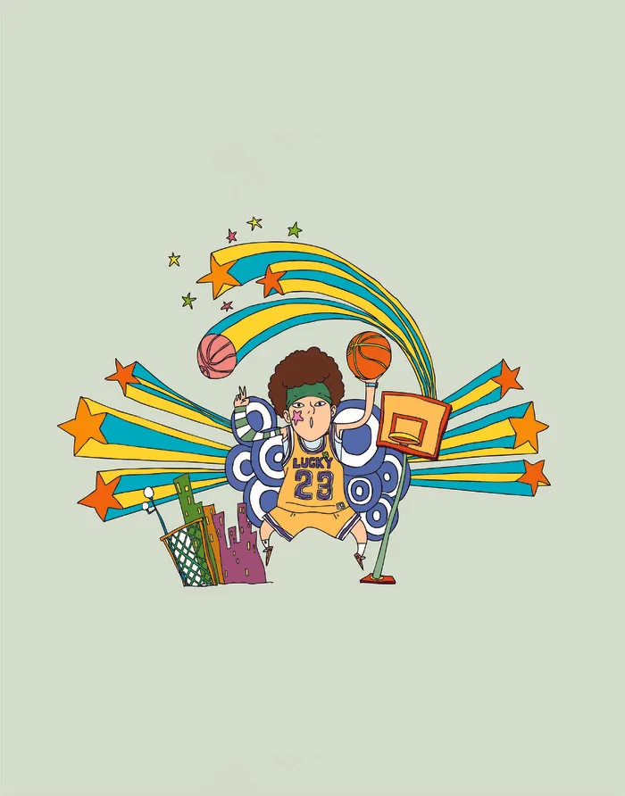 卡通人物运动员足球运动元素海报