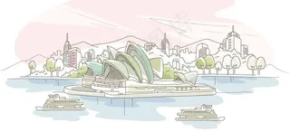 手绘悉尼海滨城市景观图片