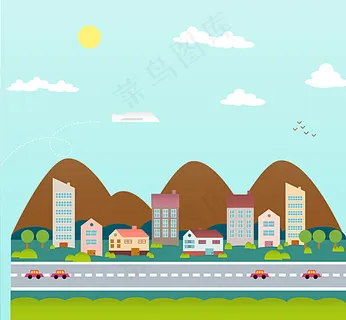 卡通公路城镇背景矢量素材图片