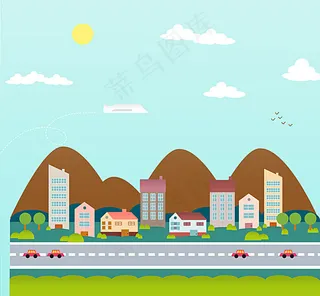 卡通公路城镇背景矢量素材图片