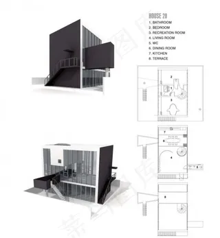 冷色系现代建筑3D模型