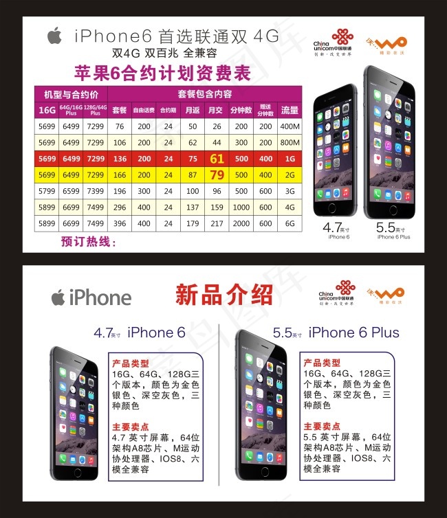 iPhone6合约资费表cdr矢量模版下载