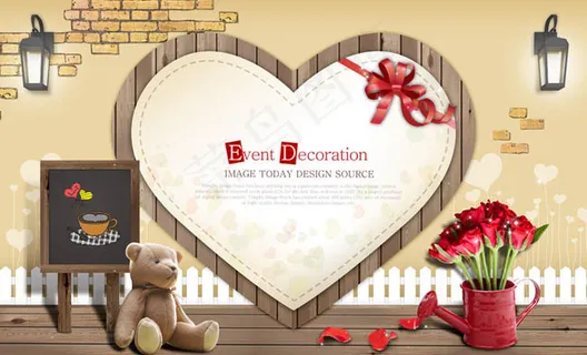 小熊墙壁红玫瑰PSD素材