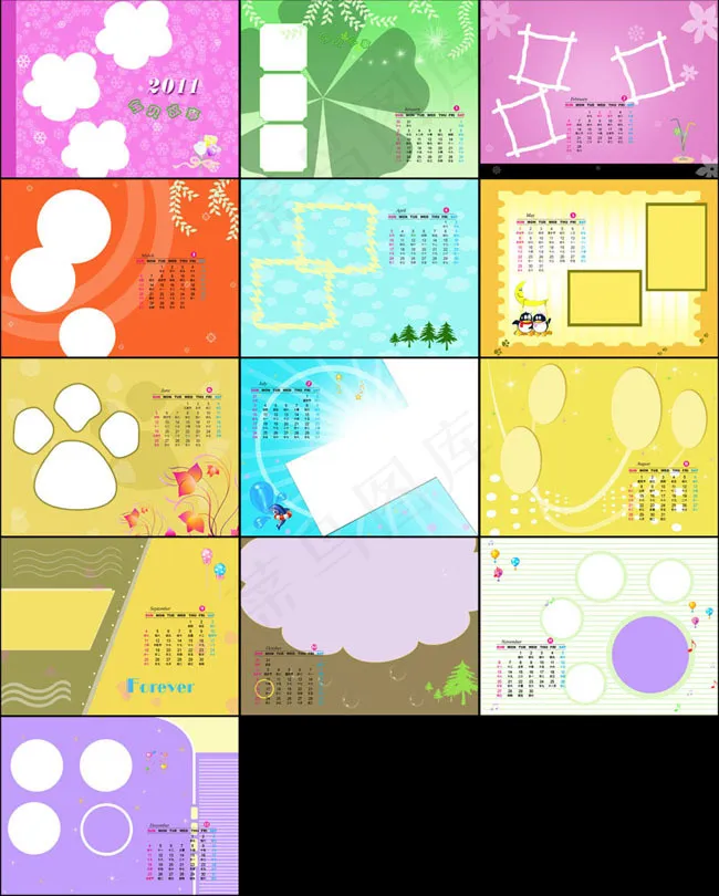 纯真童年2011年台历模板(2398X1795(DPI:300))psd模版下载