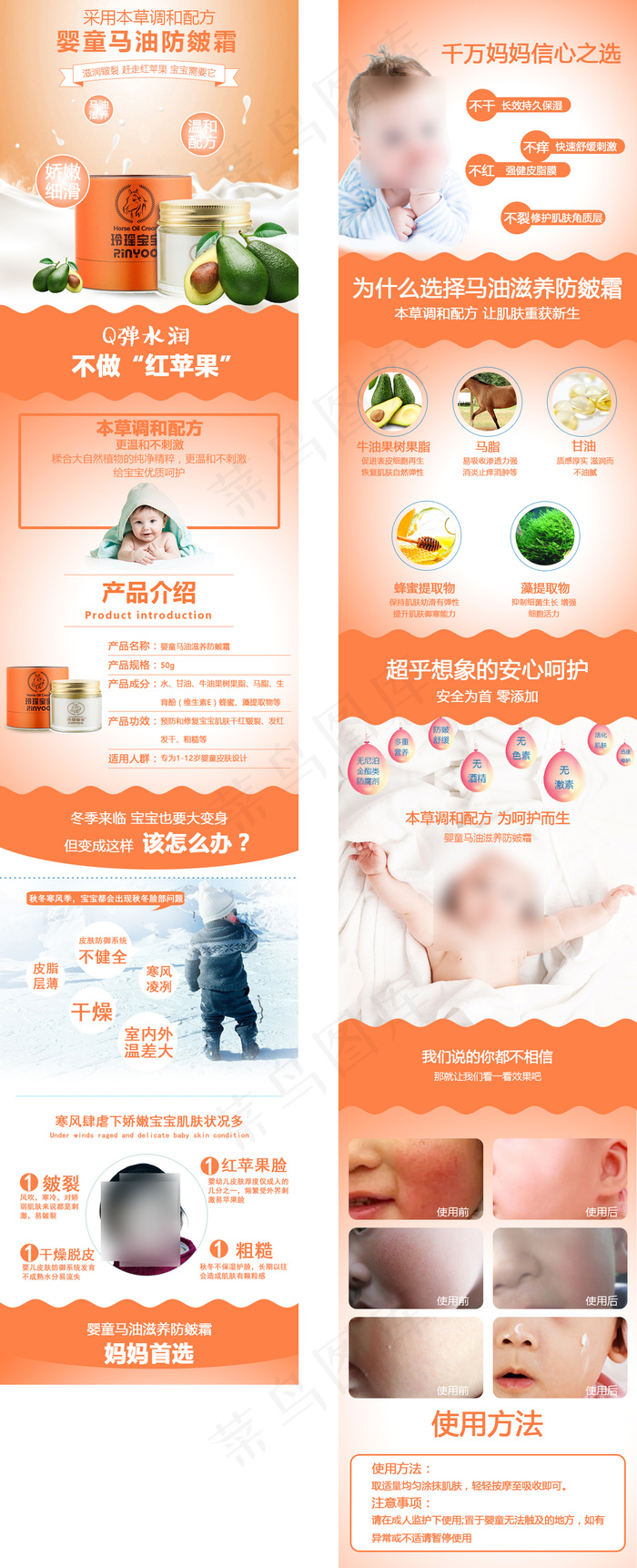 2017橙色温暖婴儿马油详情模板(750X7410(DPI:72))psd模版下载