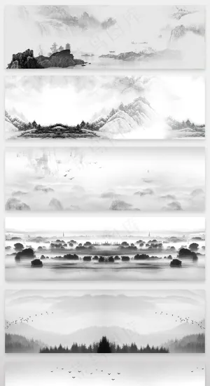 黑白中国风简约banner背景