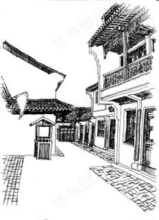 线描古街