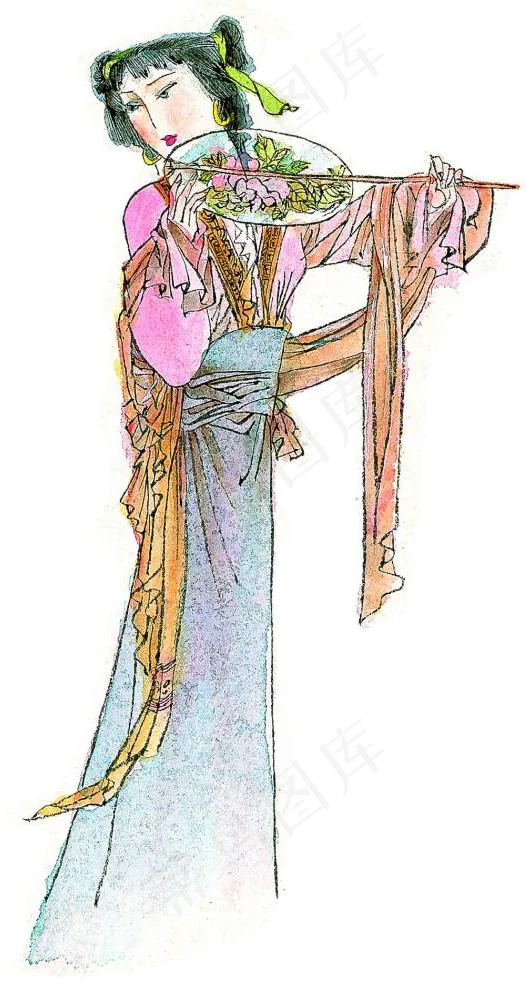 工笔画古代美女png免扣素材psd模版下载