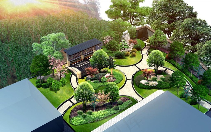 别墅庭院效果图图片