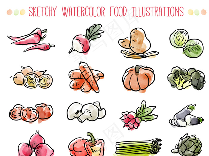 彩绘水彩蔬菜水果矢量素材