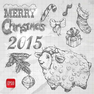 手绘羊年圣诞元素矢量素材