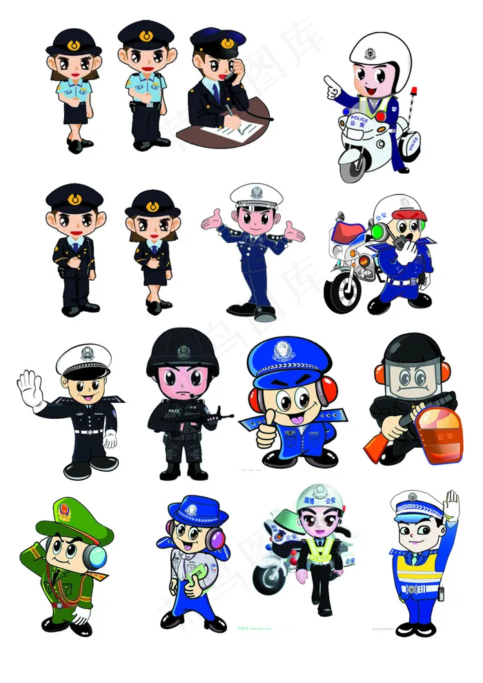 卡通警察小人素材大全psd模版下载