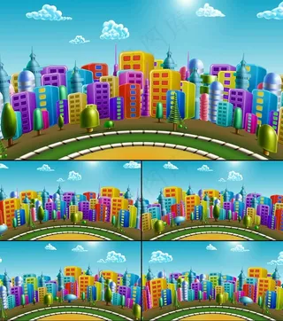 卡通城市旋转动画无限循环视频模板