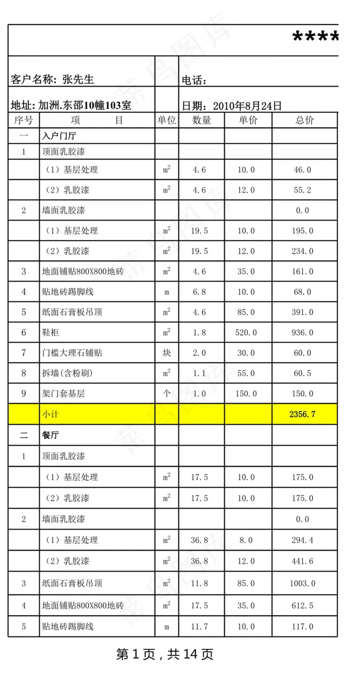 家装预算之装修