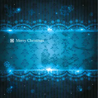 圣诞节花纹蓝色贺卡矢量素材