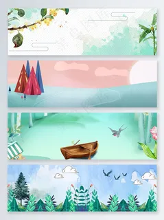 清明出游季绿色清新banner背景 清明出游季绿色清新banner背景