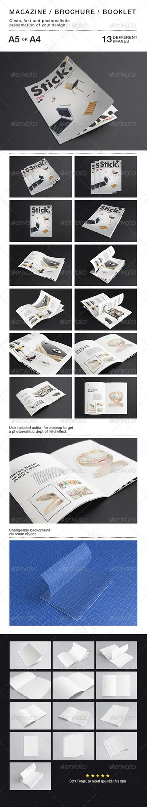 高端画册杂志设计效果图贴图样机模板