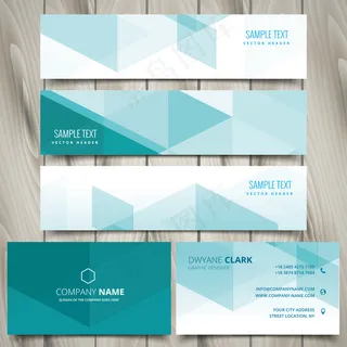 多款蓝绿色几何图形名片