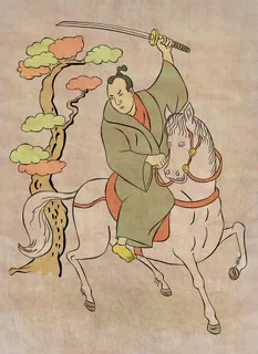 武士与武士刀剑战斗姿态