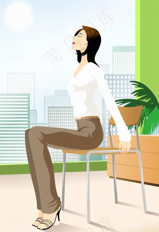 美女健身美体矢量图-办公室运动22ai矢量模版下载