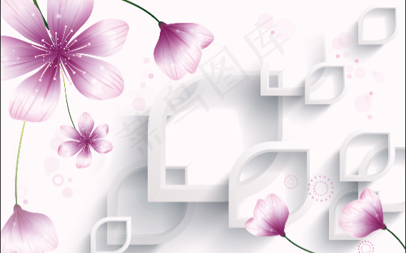 baby壁画3D紫色花psd模版下载