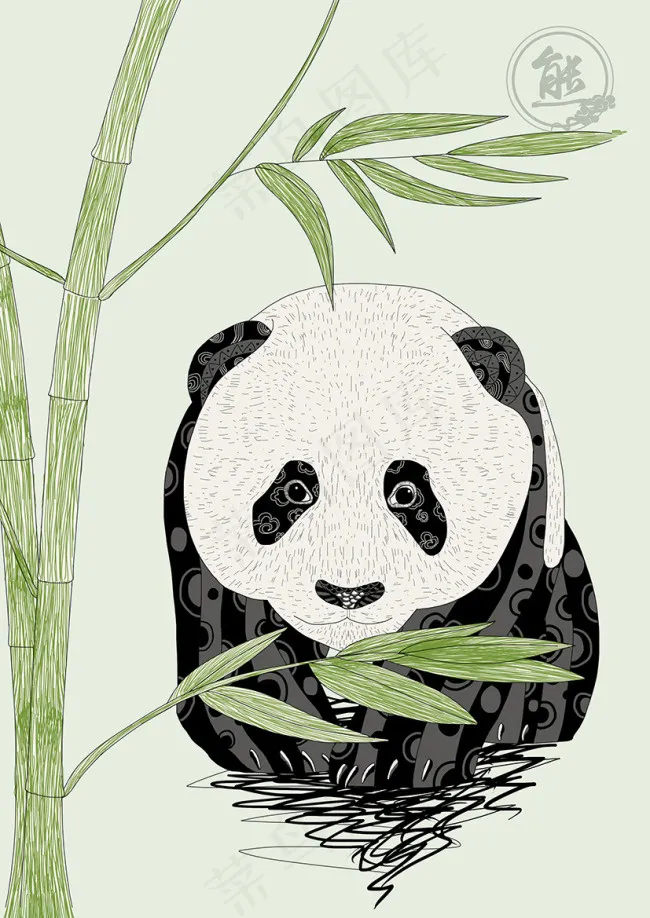 熊猫插画psd模版下载