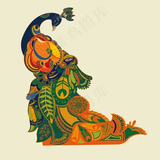 印花矢量图 动物 孔雀 花纹 植物花纹 免费素材