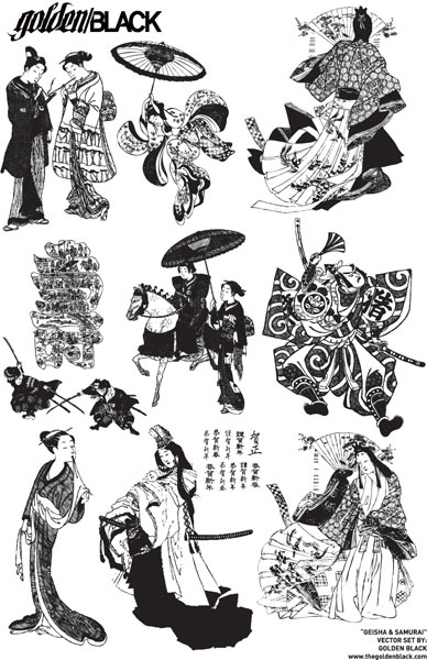 日本民族和服人物矢量素材eps,ai矢量模版下载
