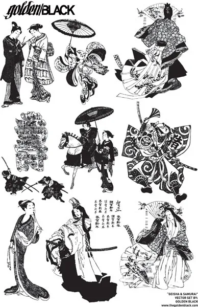 日本民族和服人物矢量素材eps,ai矢量模版下载