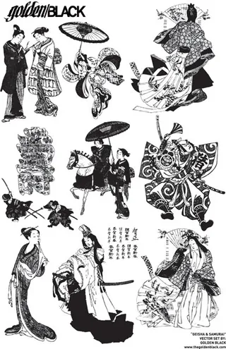 日本民族和服人物矢量素材