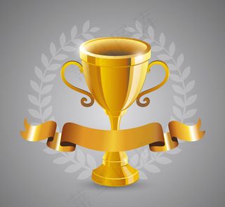 金色丝带与奖杯背景矢量素材