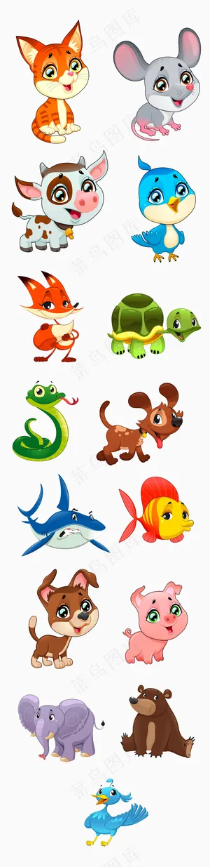 创意手绘卡通动物集合矢量素材 创意手绘卡通动物集合矢量素材
