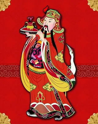 中国年画门神 禄神比干