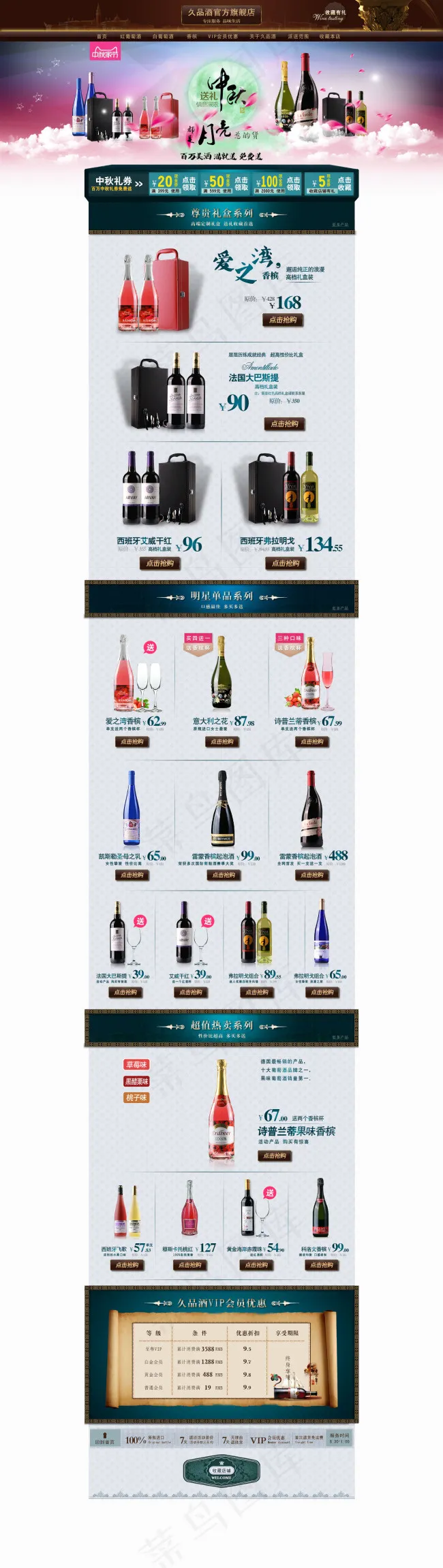 淘宝高档饮品红酒洋酒展销海报psd模版下载