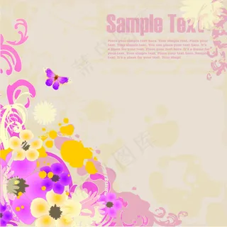 粉色蝴蝶藤蔓和花朵插画