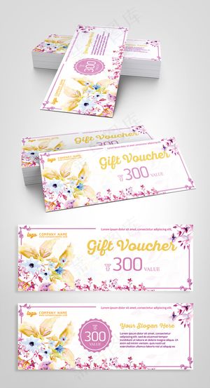 矢量手绘风浪漫清新美容美发代金券模...