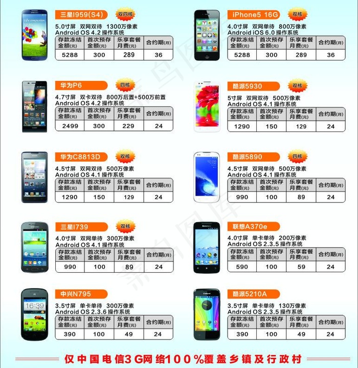 银行有存款电信送手机图片cdr矢量模版下载