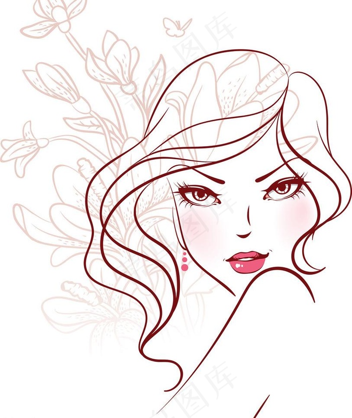 手绘美女图片eps,ai矢量模版下载