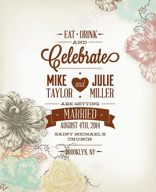 精美花朵图案结婚纪念日背景矢量素材