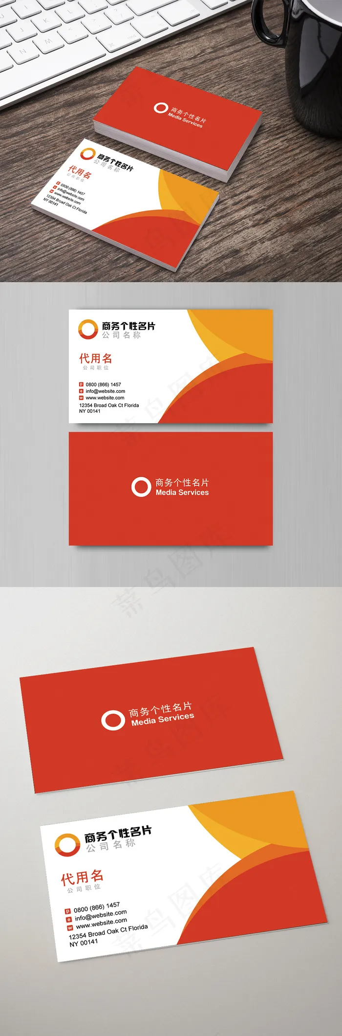 橘红色高端大气简约商务名片(1024X3099(DPI:72))psd模版下载