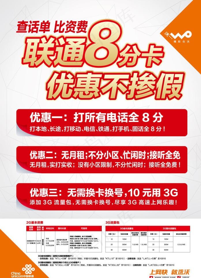 联通8分卡图片ai矢量模版下载