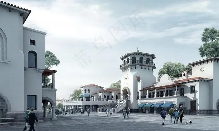 欧式别墅建筑效果图图片(4000X2664(DPI:300))psd模版下载