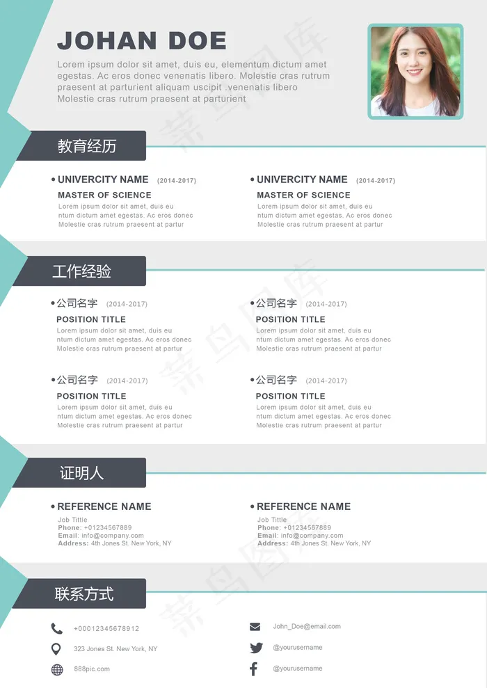 标准个人简历设计商务绿色求职创意应...(2481X3507(DPI:300))psd模版下载