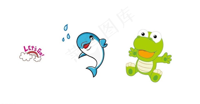 青蛙 海豚 彩虹图片ai矢量模版下载
