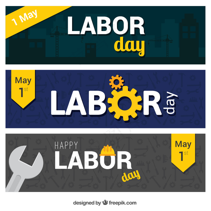 劳动节的旗帜与工具